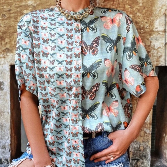 Retro Boho Butterfly button up Top, I consider this piece unique vintage - Picture 4 of 5
